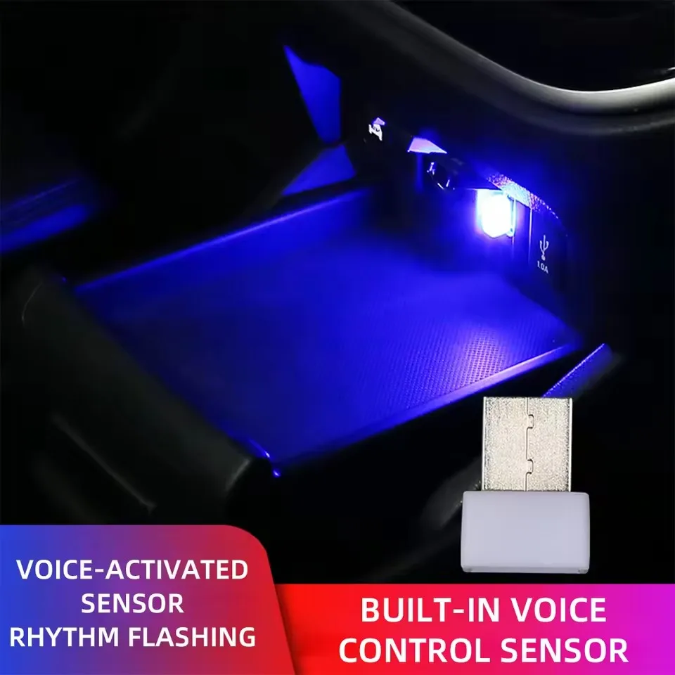 1/2pcs Mini USB LED voice-controll Car Light Auto RGB Interior Atmosphere Light PC Auto Colorful Decorative Lamp Car Accessory