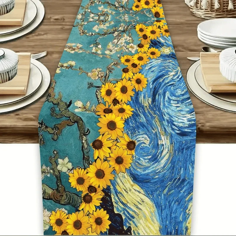 Sunflower Starry Sky Tablecloth Waterproof Rectangular Party Kitchen Dining Room Home Decor