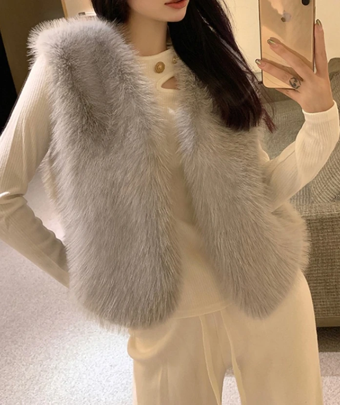 

Women Vest 2025 Autumn New Solid Color Open Front Sleeveless Faux Fur Vest Coat Soft Winter Warm Casual Jacket Outwear