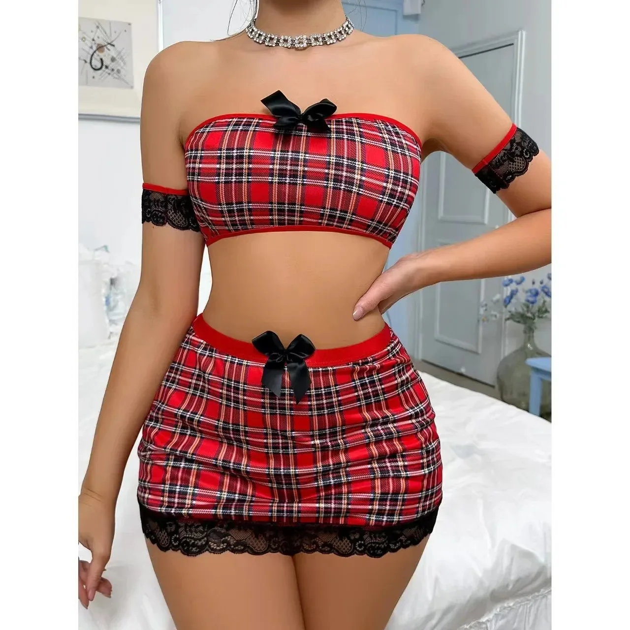 

Sexy Tempting Hot Short Skirt Bustier Set Cross-Border New Arrival Intimate Apparel for Private Use Only Made in China