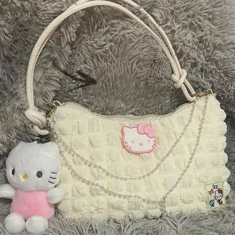 

Sanrios HelloKittys аниме Kawaii осень и зима одно плечо Подмышечная повязка жемчужная цепочка Милая универсальная сумка рождественские подарки