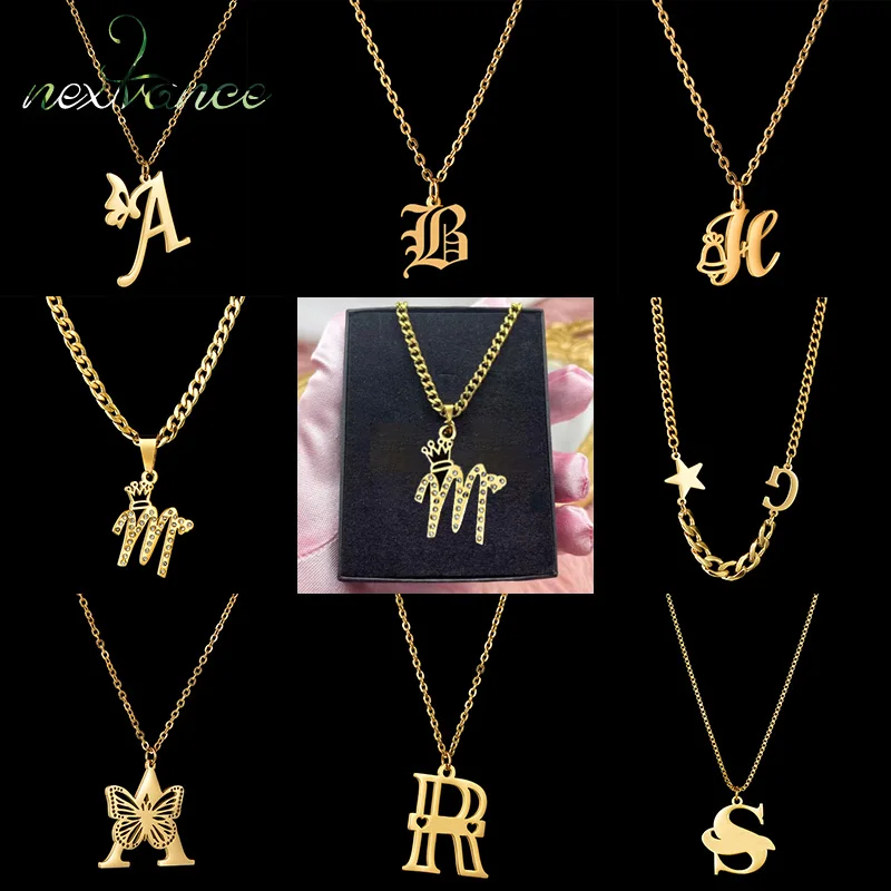 Nextvance Customized A-Z Initial Letter Necklace For Women Stainless Steel Personalized Alphabet Pendant Choker Jewelry Gifts