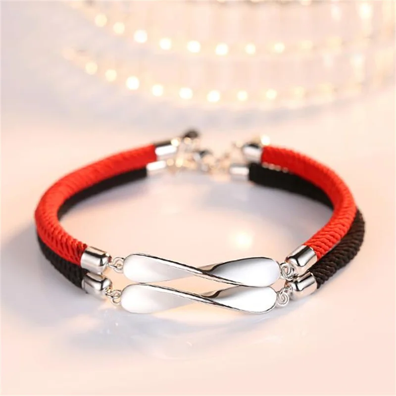 Trendy 925 Sterling Silver Bracelets For Women Jewelry Classic Rope Red Hand Woved Couple Bracelets Male Female Anniversary Gift