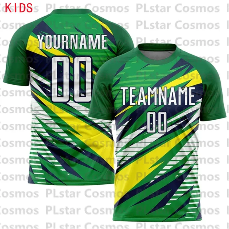 

Custom Green White Yellow-Navy Sublimation Soccer Uniform Jersey 3D Printed Kids Football Jersey Boys Tops Girl Tees