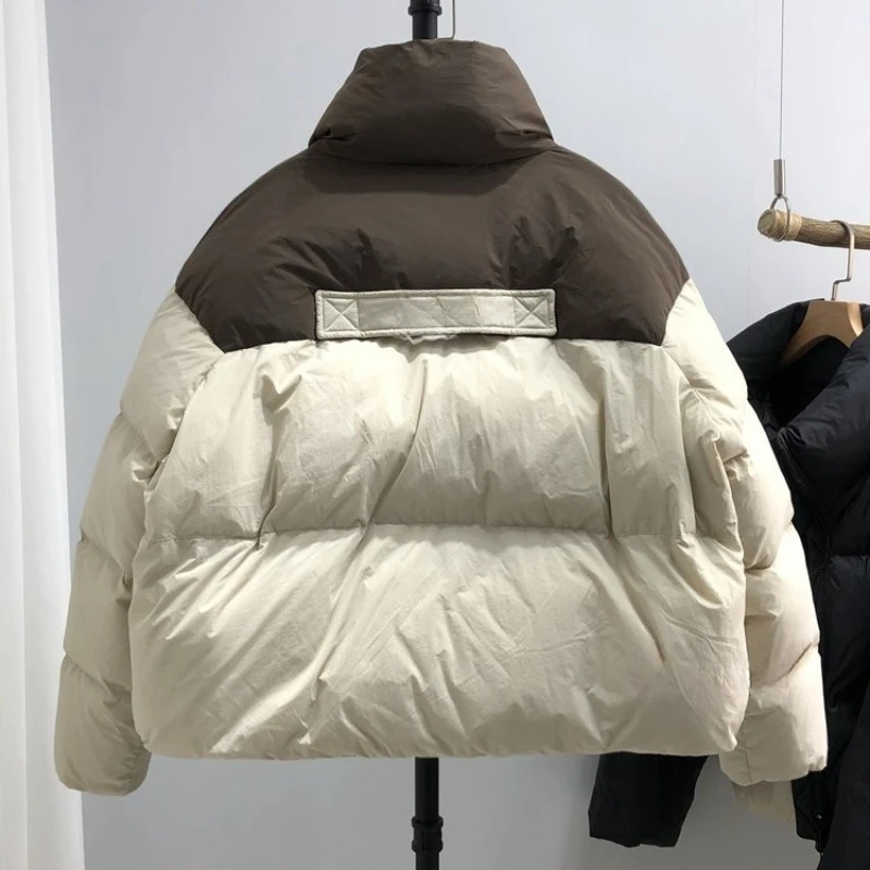 Winter Women Parkas Spliced Horn Buttons Puffer Casual Loose Down Cotton Padded Coat Quilted Stand Collar Warm Pockets Jackets