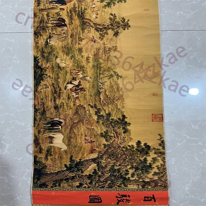 China Ancient Picture Paper,Landscape painting,Lang Shining's Hundred Horses Picture, Long Scroll Painting