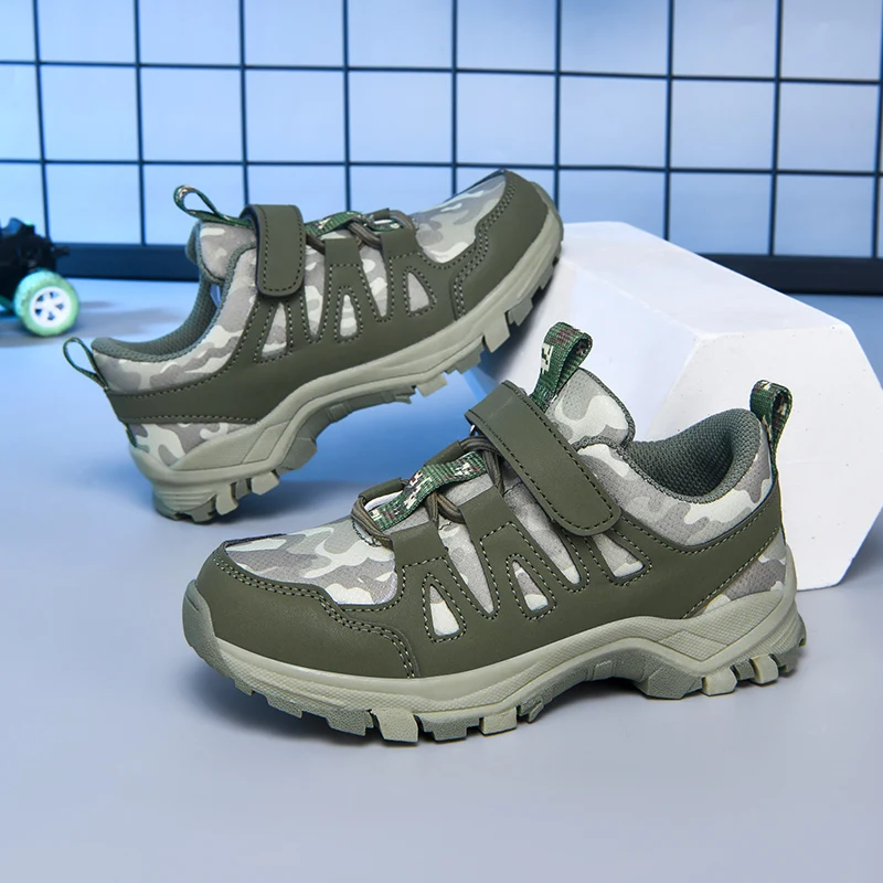 

2025 Autumn New Kids' Sneakers Leather Outdoor Camo Print Shoes Soft Sole Comfortable Running & Casual Footwear for 3-8Y Boys