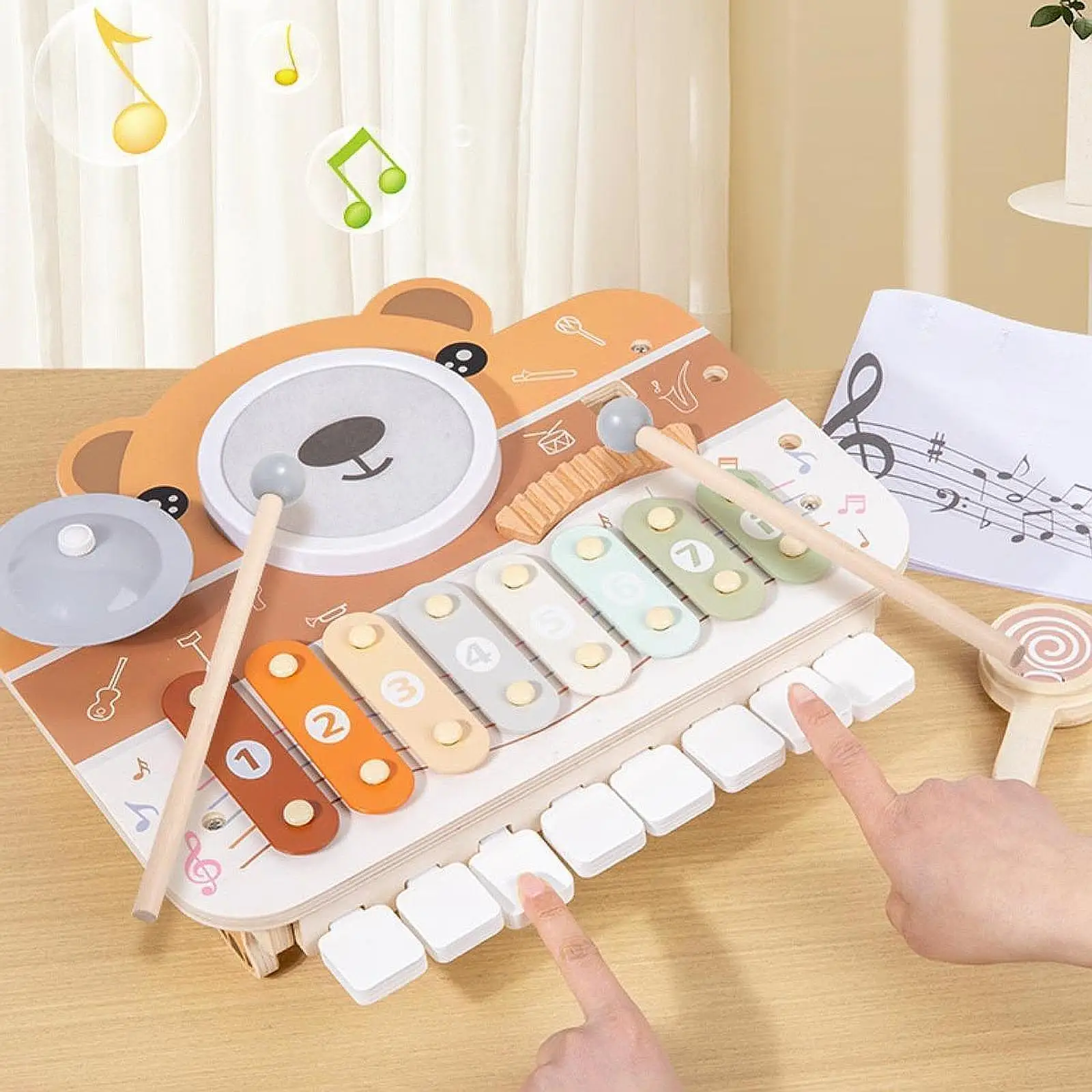 

Wooden Musical Toy Educational Toy Kids Drum Set for Kids Ages 3+ Boy Girls