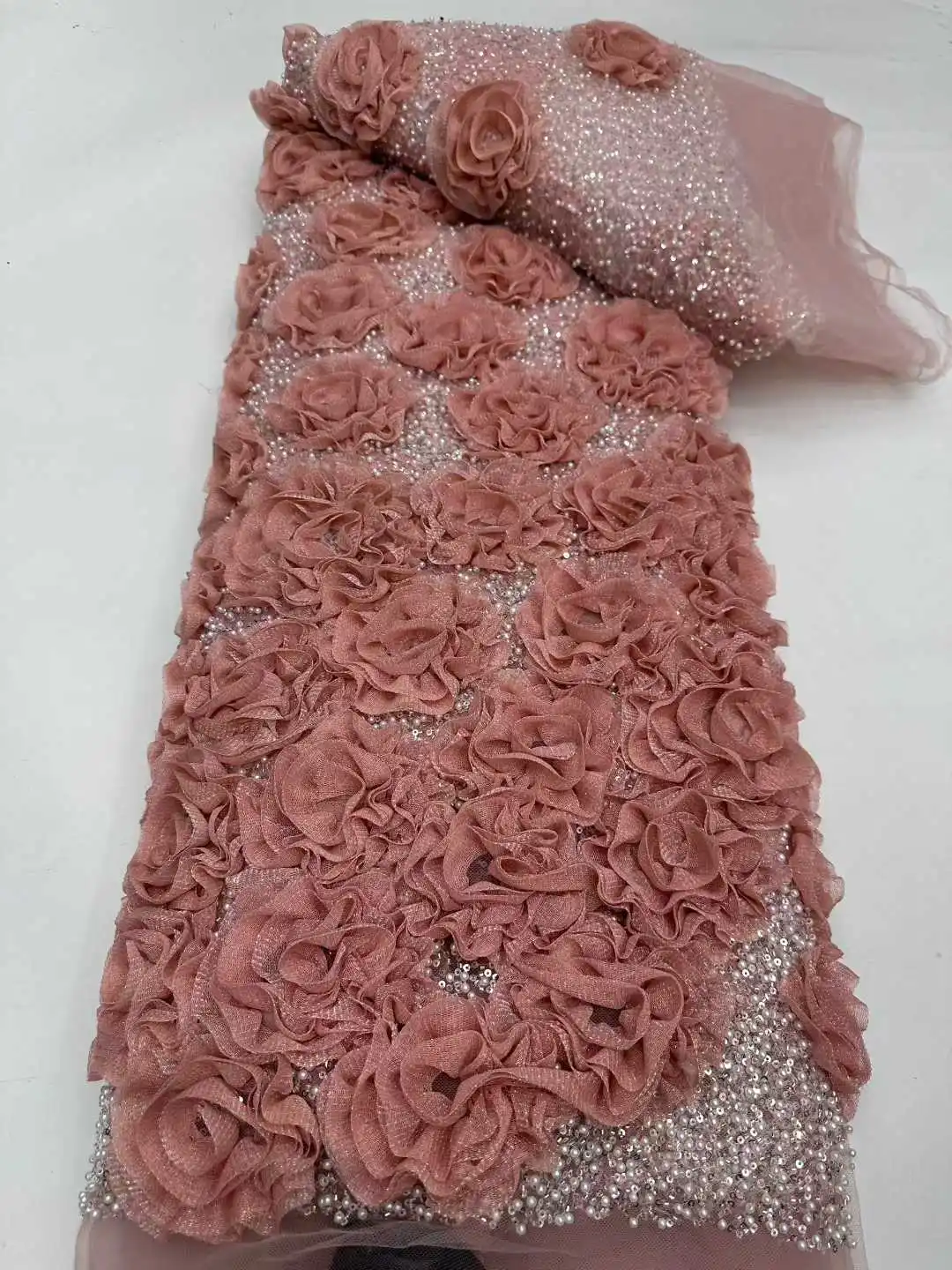 

Новейшая 3D цветочная вышивка, бусины, блестки, африканская кружевная ткань, 5 ярдов, высокое качество, нигерийские женщины, свадебный французский материал