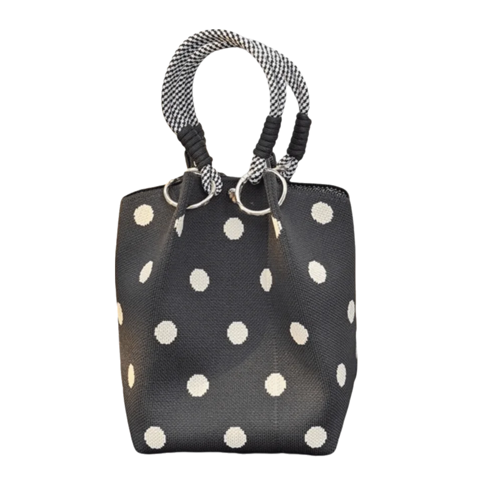 

Casual Flower Knitted Tote Bag Printed Weave Knitted Handbag Large Capacity Purse Wool Bucket Bag Student