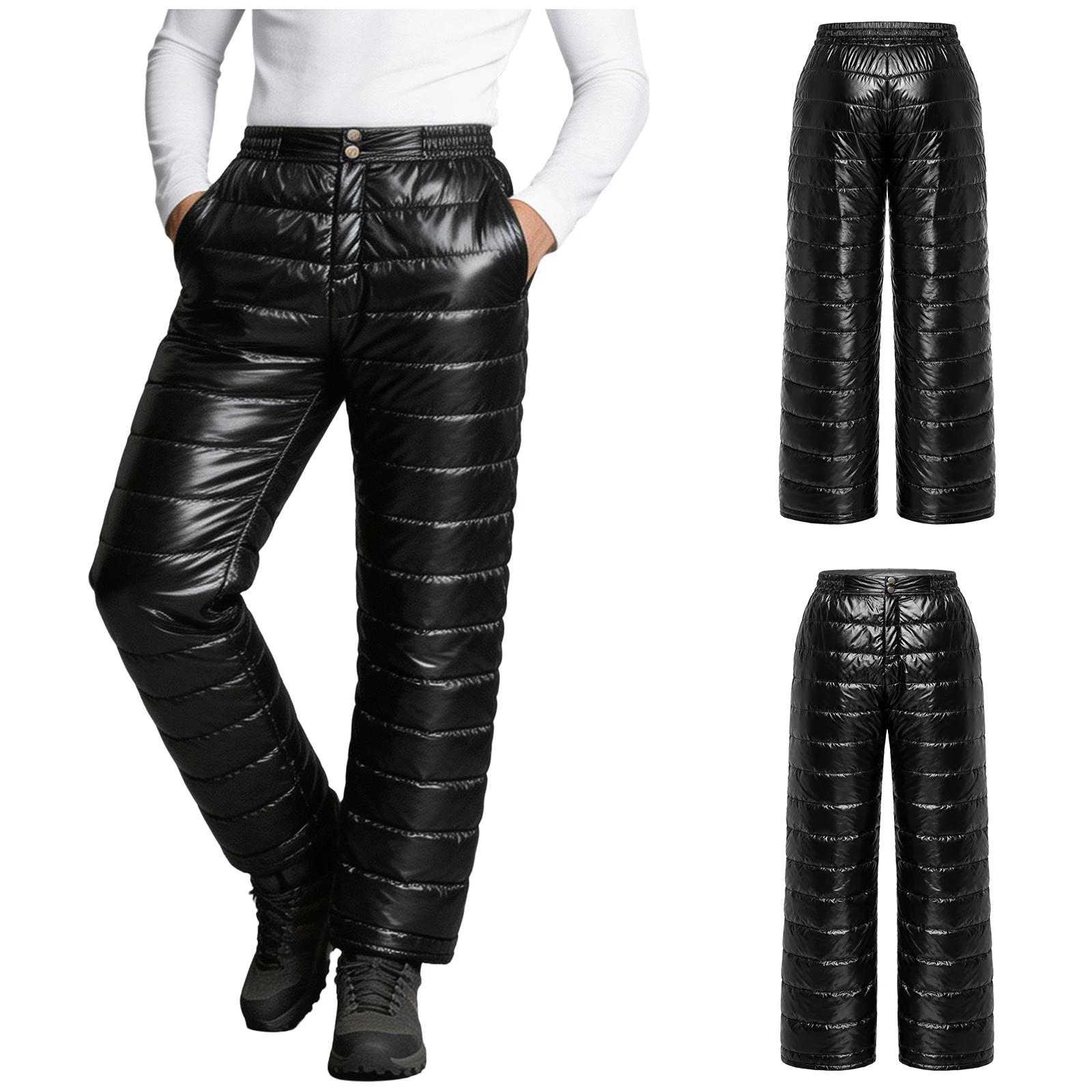 Gepolsterte Herrenhose mit elastischem Bund, leichte, packbare Thermohose mit Taschen für warme Outdoor-Aktivitäten im Winter wie Skifahren und Snowboarden.