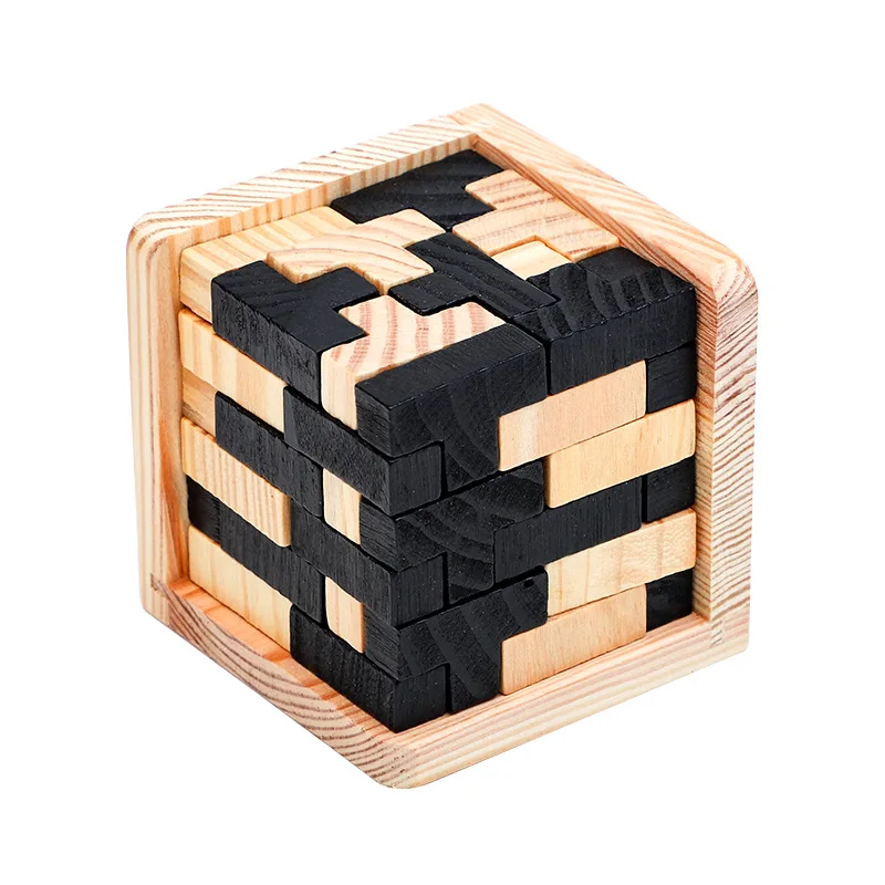 3D Cube Puzzle Luban Interlocking Creative Educational Wooden Toy Brain IQ Mind Early Learning Game Gift for Children Letter 54T