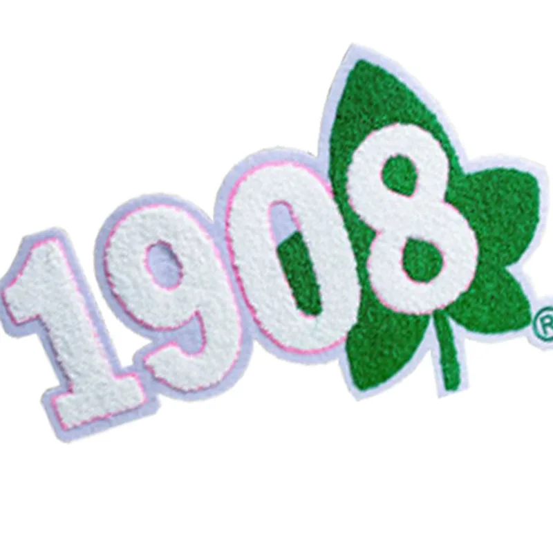 Iron on Chenille Patch for Sweatshirt, Hoodie with Ivy Leaf, AKA Sorority, Pink and Green, 11 inch, 1908