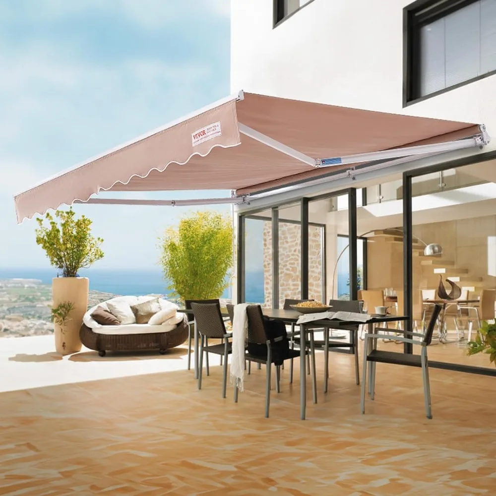 

12 x 10 ft Outdoor Patio Awning Retractable Sun Shade, durability and wear resistance, Outdoor Patio