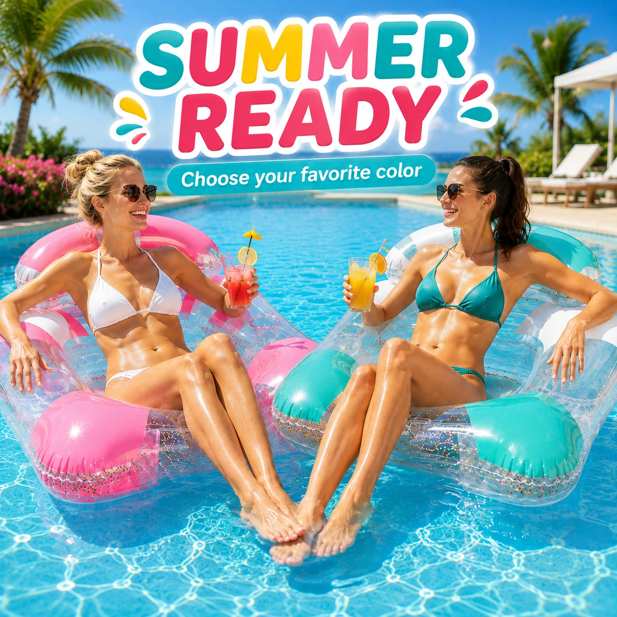 1PC Inflatable Pool Floats, Transparent Lounge Chair with Cup Holder Mesh Seat, Summer Floating Water Lounger for Pool Beach