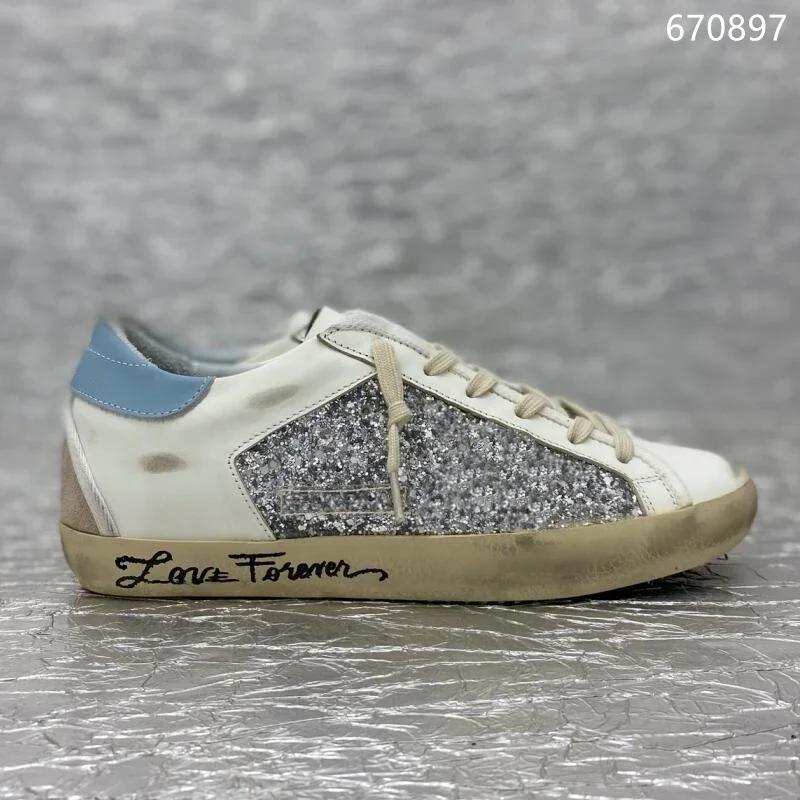 

Women&men New Classical Shoes Designer Sneakers Silver Glitter Leopard Real Leather Style Shoe