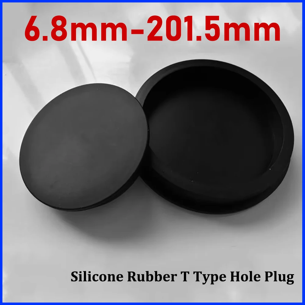 6.8mm-201.5mm Black T Type Silicone Rubber Plug Seal Stopper Hole End Caps Inserts Waterproof Shock-absorbing