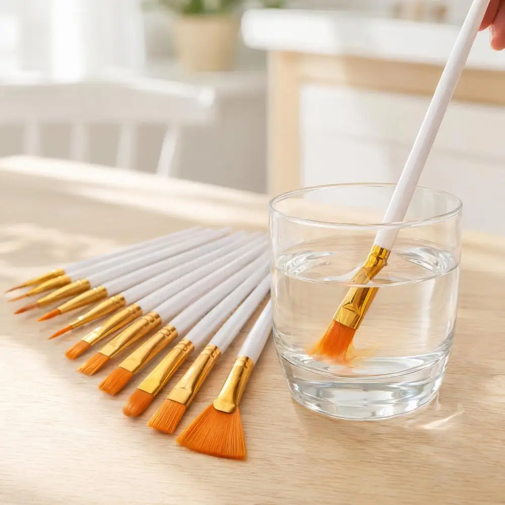 Fan Brushes for Texture Shaping 12pcs Paint Brush Set Professional Nylon Hair Art Brushes Water Absorption Painting for Acrylic
