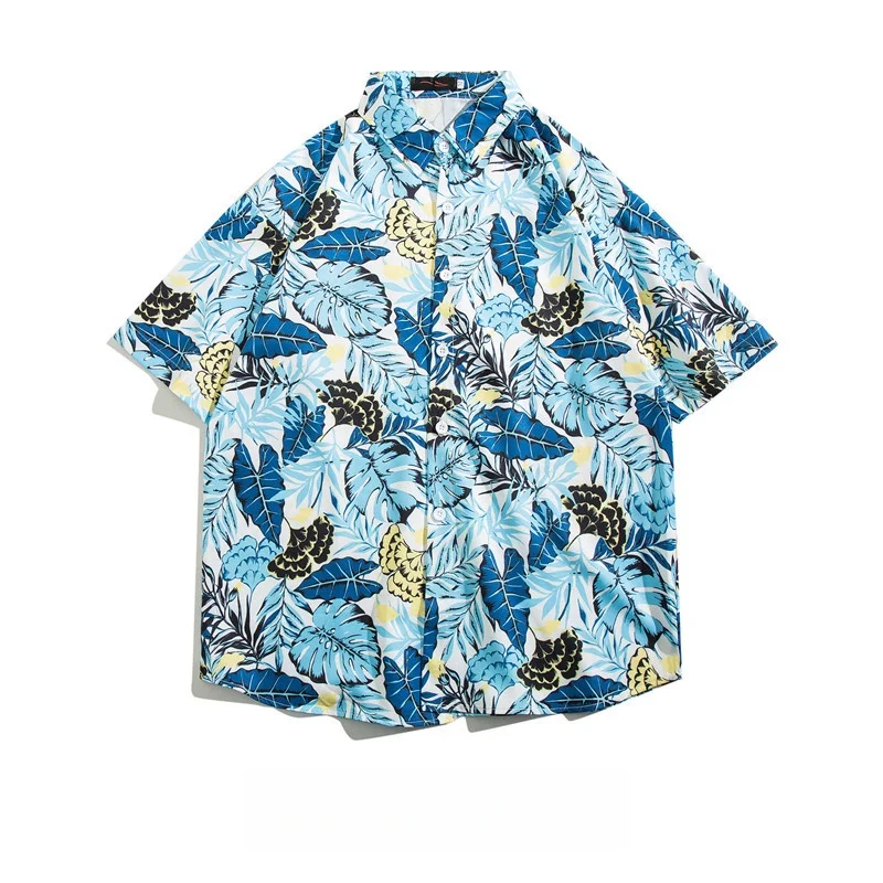 Summer Men's Hawaiian Beach Retro Short Sleeve Flower Shirt Loose Handsome Beach Vacation Half Sleeve Floral Shirt Jacket