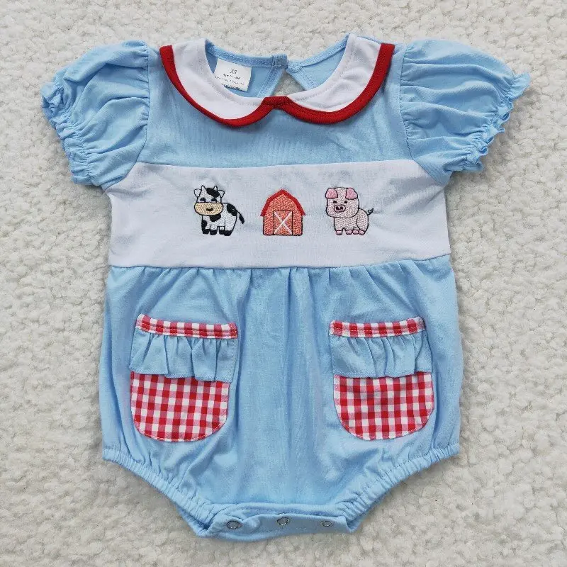 New rts baby girls summer rompers wholesale boutique embroidery ballet dance shoes pattern polka dot girls romper