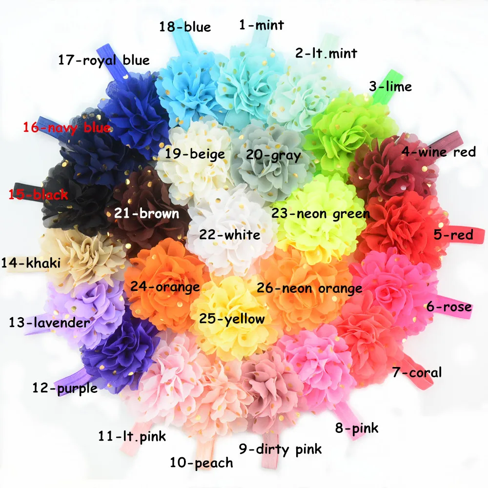 

200pcs Wholesale 10cm Hot Stamping Chiffon Headband Glossy Stretch Kids Headband Foreign Trade 26 Colors