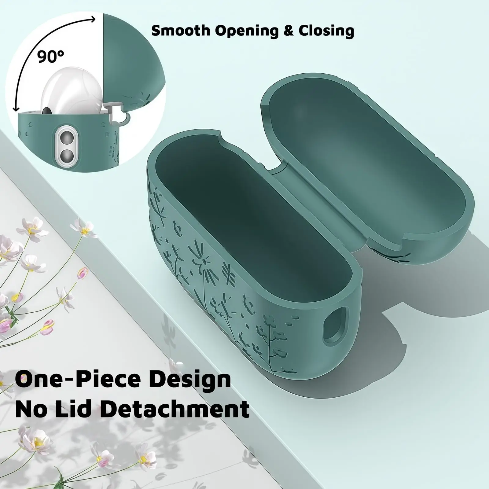 for AirPods 4/Pro 3 Flora Engraved Design Case for AirPods 4 Cover Protective Silicone flower with Keychain for Airpods Pro 3/4 - view 5