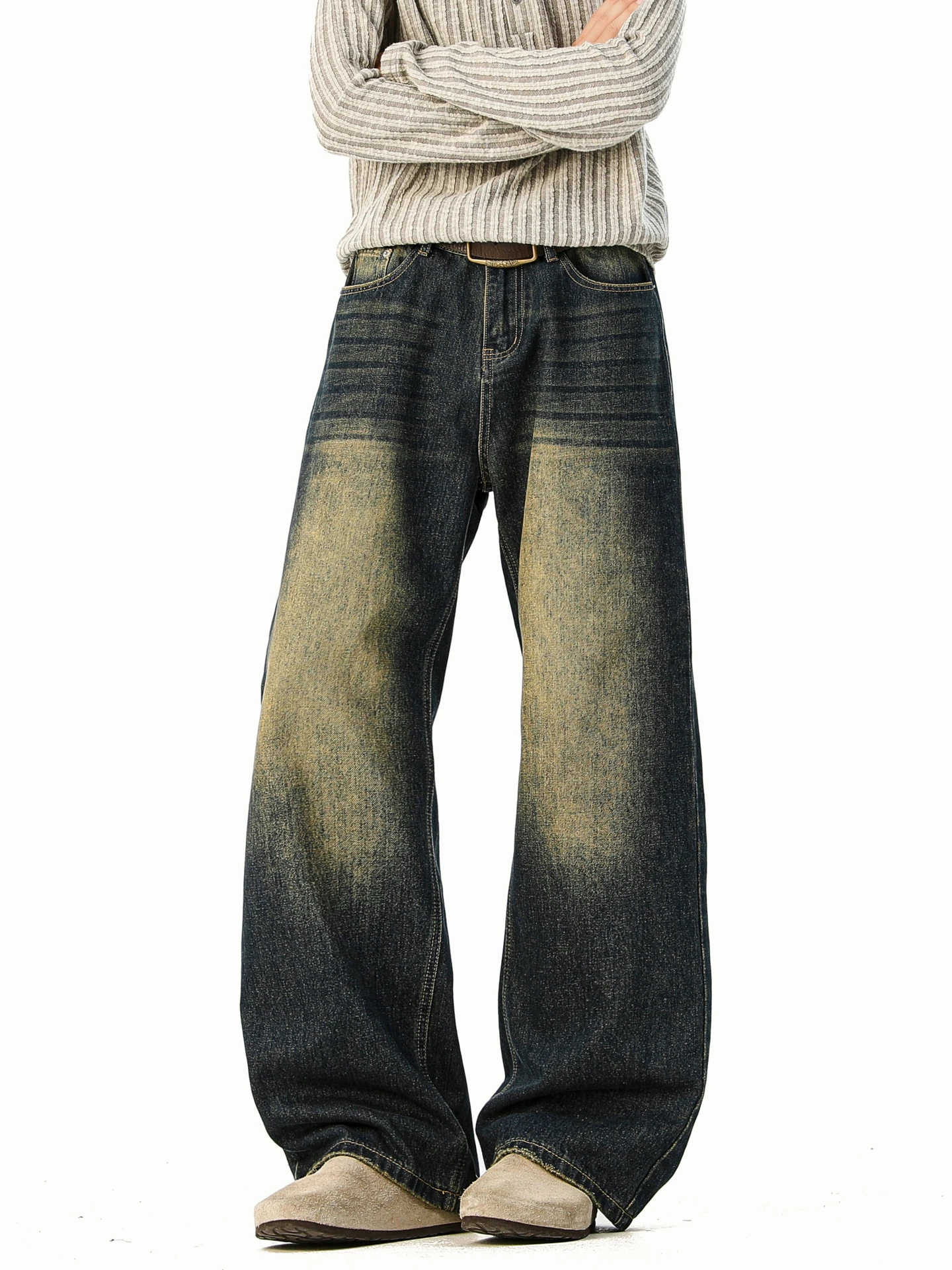 

Мужские джинсы Wukong: модные, американские, прямые, винтажные, свободные, повседневные, широкие, длинные брюки