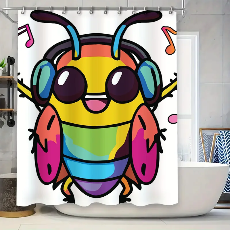 

Грайкая мультяшная пчела, занавеска для душа, декор для ванной комнаты, смелые цвета для детской комнаты или основной ванны, идеальная идея подарка для нее