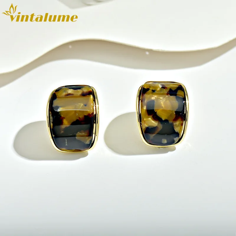 

Серьги-гвоздики Vintalume с леопардовым принтом из смолы, изогнутая поверхность, винтажный дизайн, модные украшения, простые серьги для вечеринок