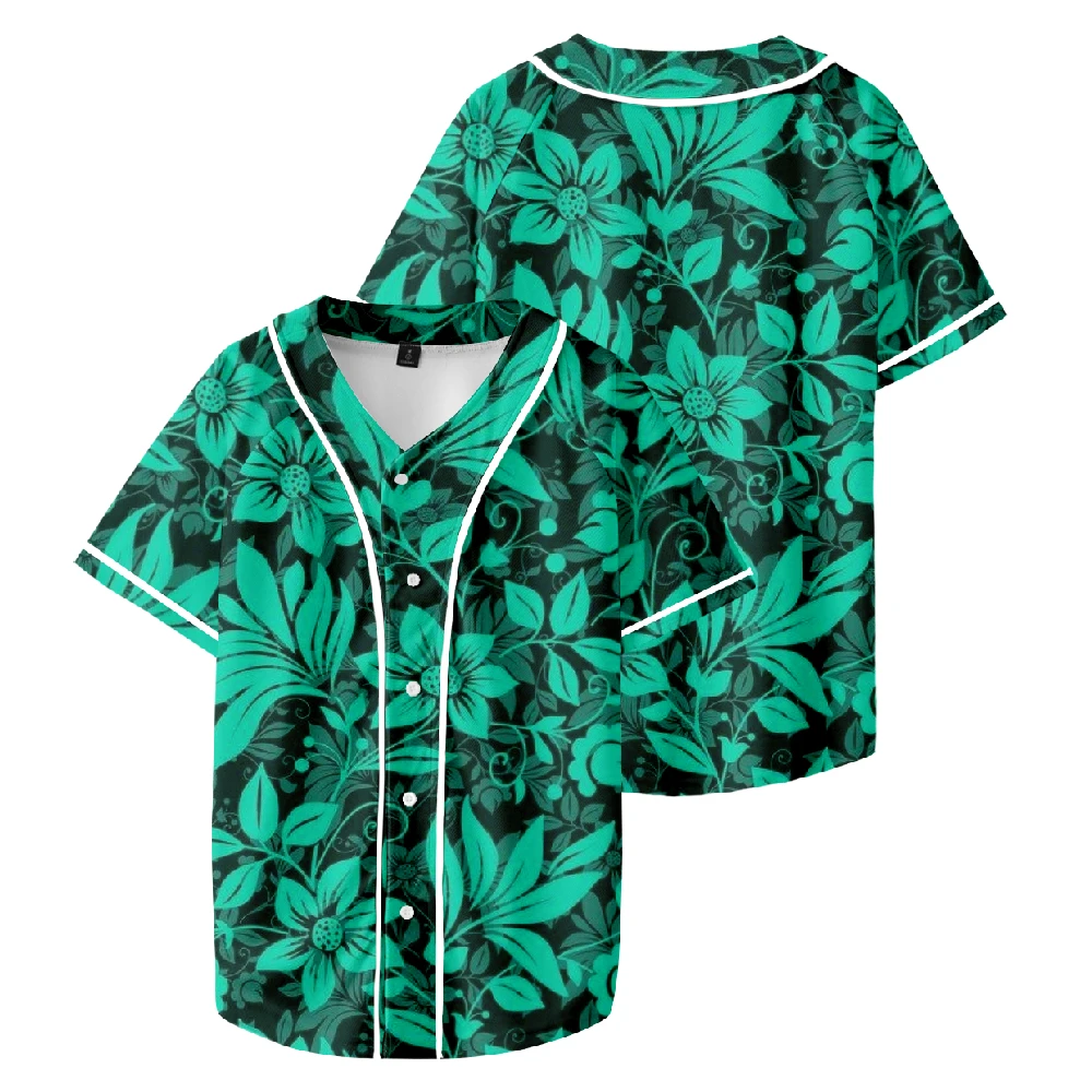 Green Flowers Prints Baseball T-shirt 3D Prints Unisex Short Sleeve Tee Casual Streetwear Women Men Clothes