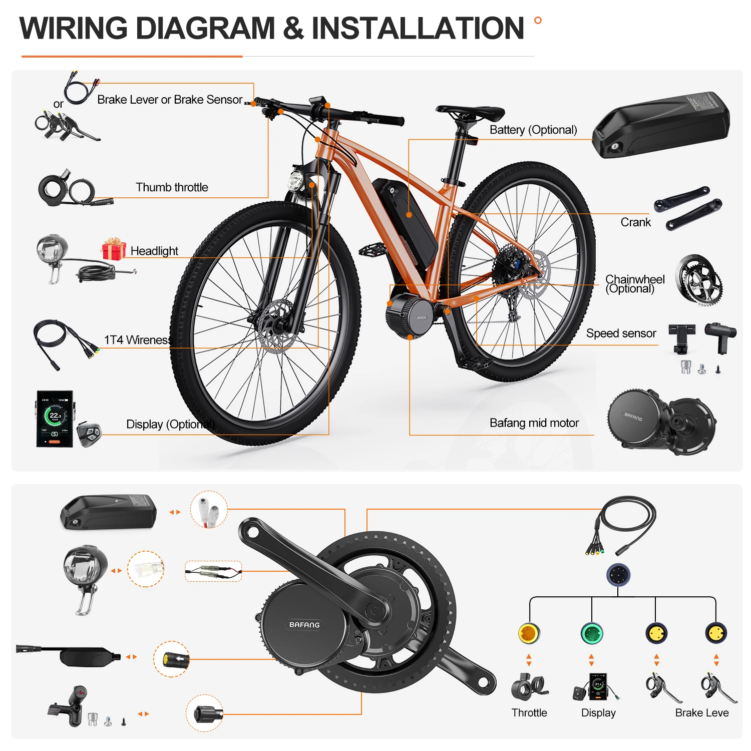 Bafang 750W Mid Drive Motor Kit di conversione bicicletta elettrica M315 BBS02B BBS02 Motore Ebike 48V 52V 20Ah 17.5Ah Batteria Hailong