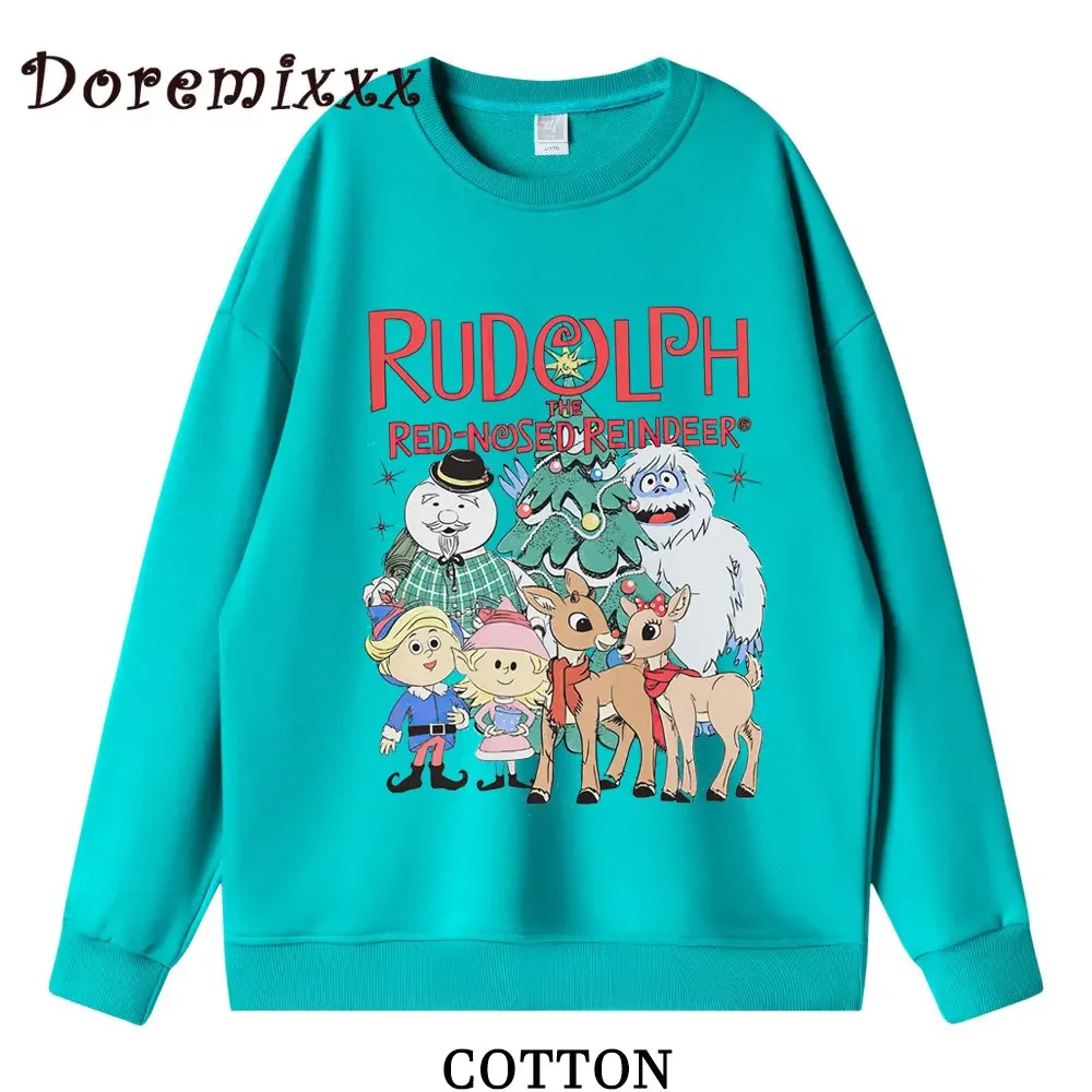 Rudolph The Red Nosed Reindeer Women Pullover Sweatshirt Long Sleeve Casual Sports Lady Oversized Hoodie Cute Christmas Hoodies