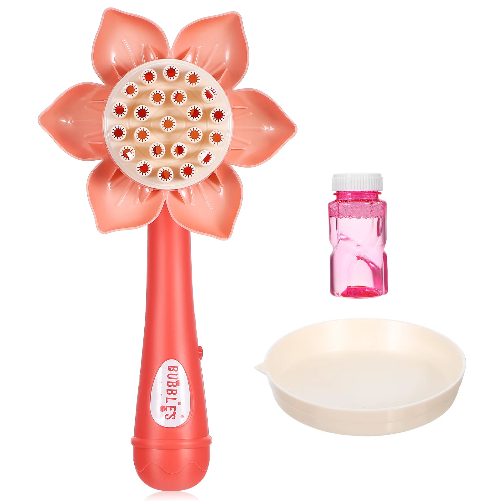 

Sunflower Bubble Machine 23 Holes Pink Kids Electric Blower Plastic Design Outdoor Indoor Fun Child Play Gift