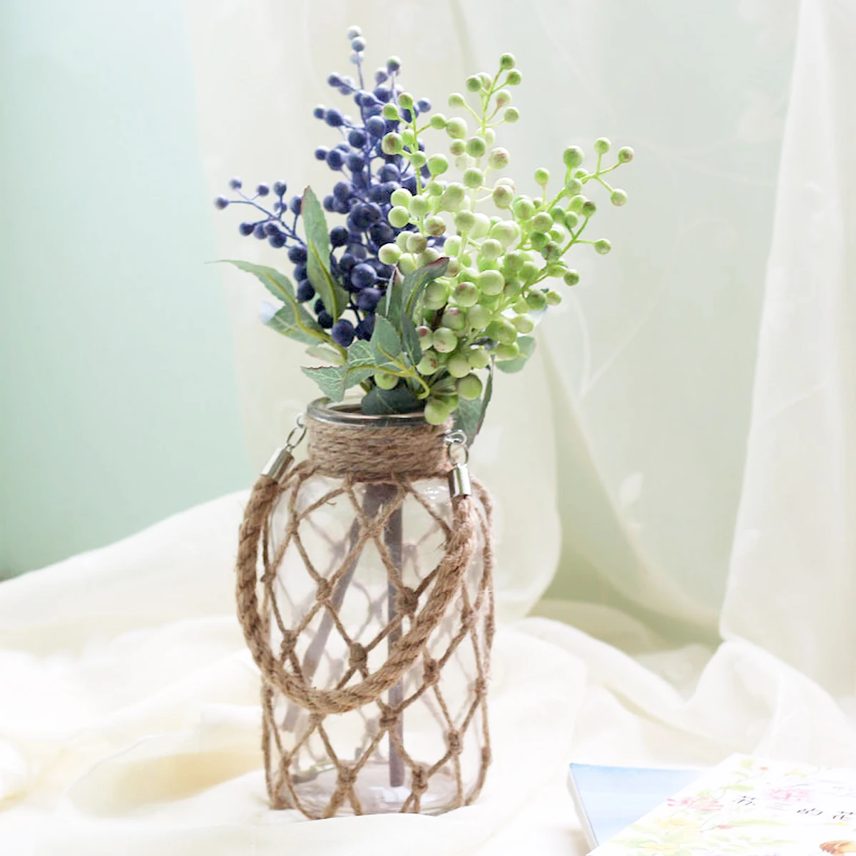 

Vintage Flower Vase Green Plant Container Terrarium Mini Hydroponics Planter Home Decor Hemp Rope Glass Vase Long Lasting