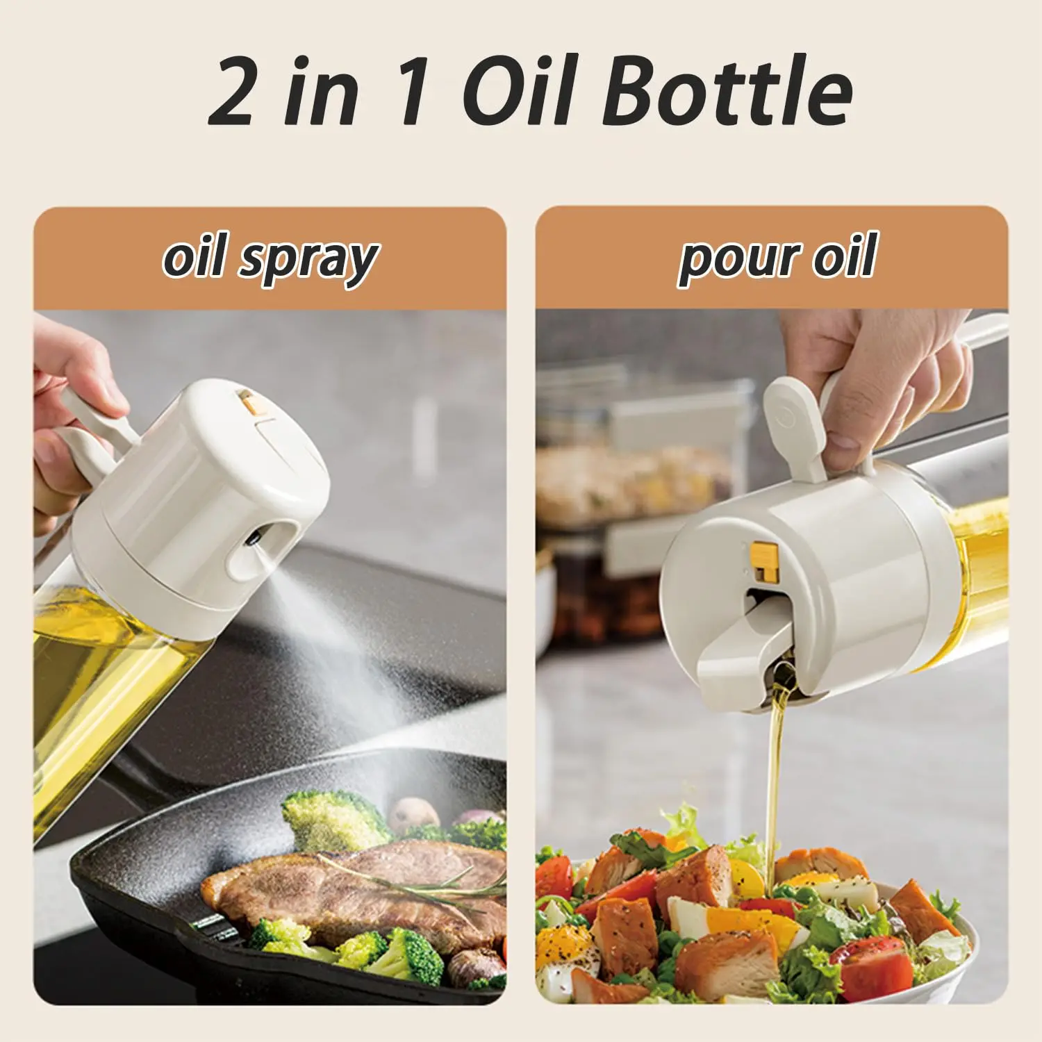 New 2-in-1 Glass Spray Oil Sprayer Bottle Spray Oil Dispenser Oil Jar Cruet BBQ Kitchen Baking Roasting Picnic Kitchen Tool
