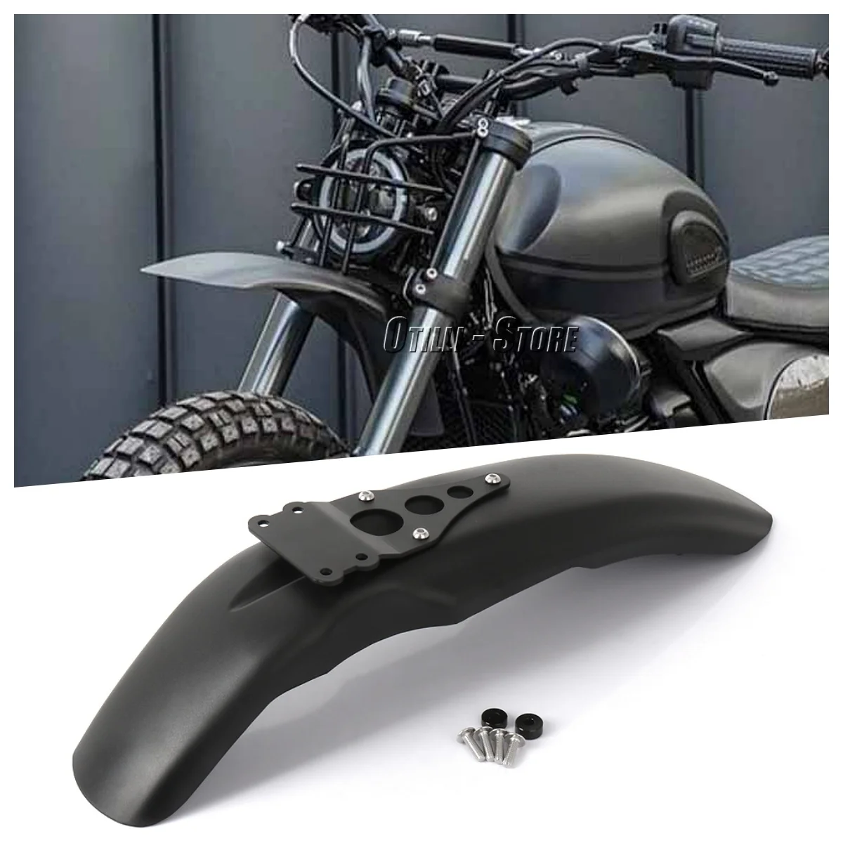 

Motorcycle ABS Front Fender High Mudguard Black Splash Guard Lightweight Wheel Hugger For Scrambler 400X SCRAMBLER 400 X 2024