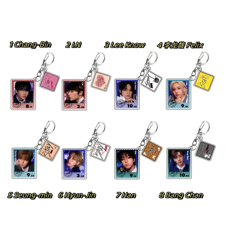 Korean Boy Group Bang Chan Lee Min-Ho Seo Chang-Bin Stamp Pattern Keyring HD Pattern Acrylic Keychain Star Peripherals Ornament