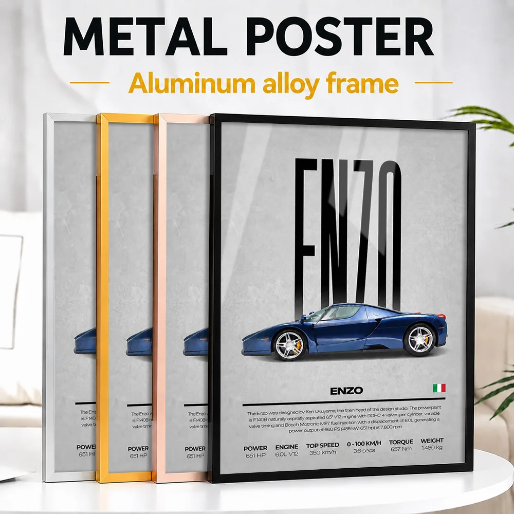 Italy Enzo Car Framed Metal Print Customized Photo Minimalist Engineering Style Wall Art For Garage Thoughtful Enthusiast Gift