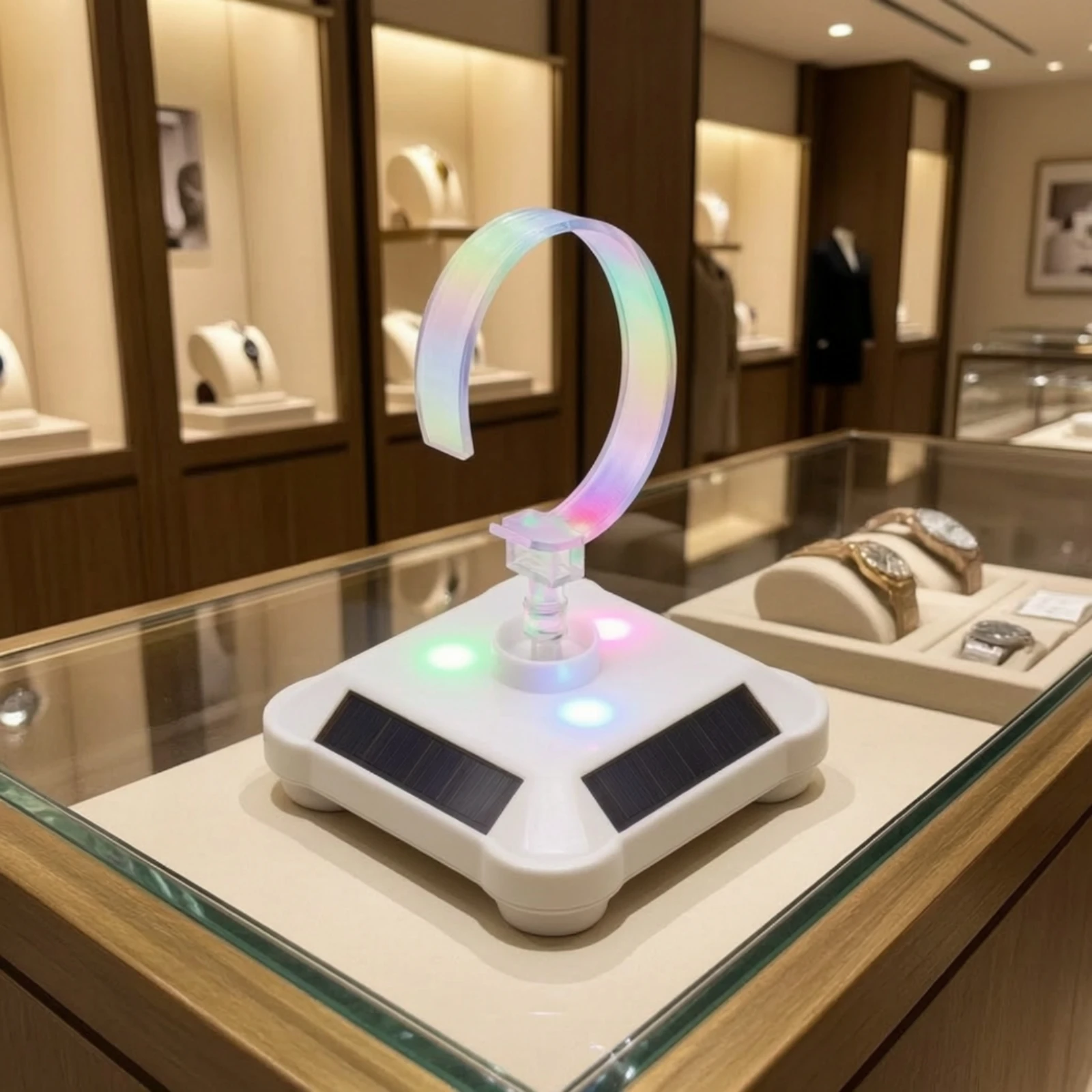 Rotating Display Stand Cordless Display Stand with Solar Panels Rotating Platform Glossy for Jewelers, Jewelry Counters