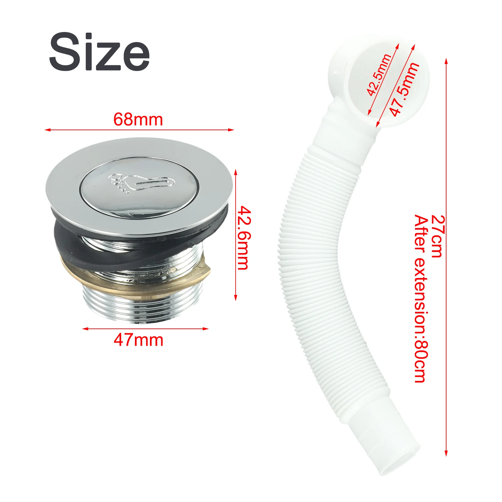 Waste Drain Plug Floor Drain Alloy Bathtub Sink Bounce Launcher Parts Tools Hose Smooth Push Button Shower Tub