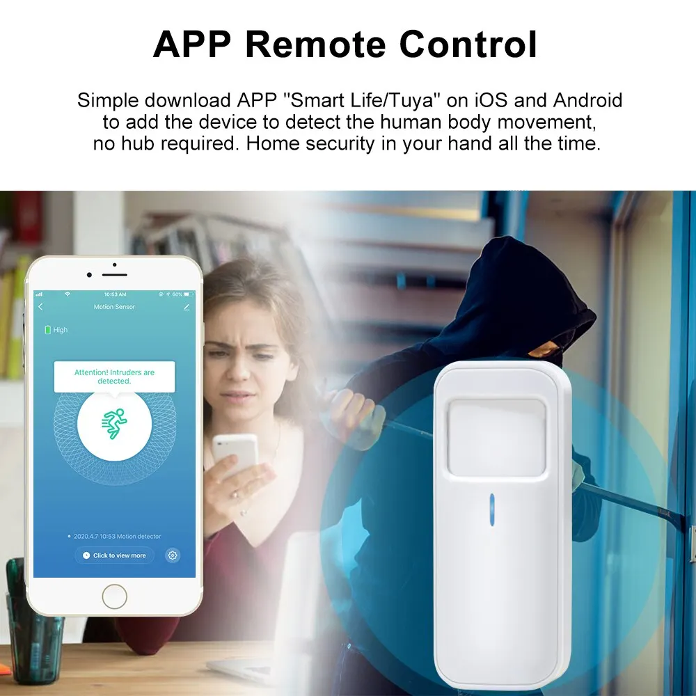 ONENUOTuya WIFI PIR Motion Sensor Wifi Movement Detector Infrared Human Presence Sensor Smart Life Wireless Home Security System