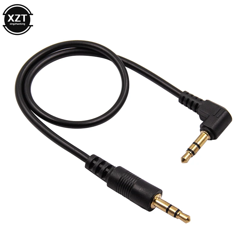 Cable auxiliar macho a macho de 3,5mm de 30cm, chapado en oro, Cable de Audio estéreo de ángulo de 90 grados para MP3, auriculares, teléfono y