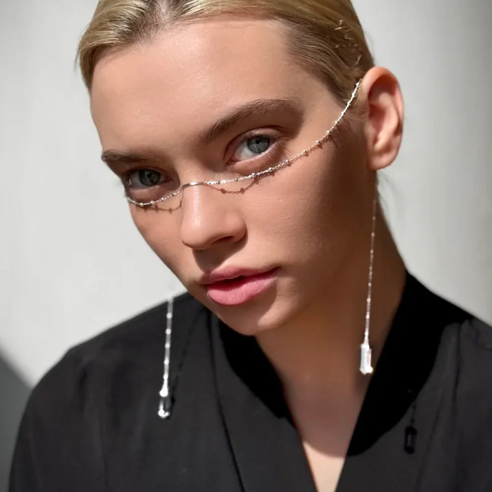 New feather face chain personality design beads tassel face chain street shooting accessories female Face chain