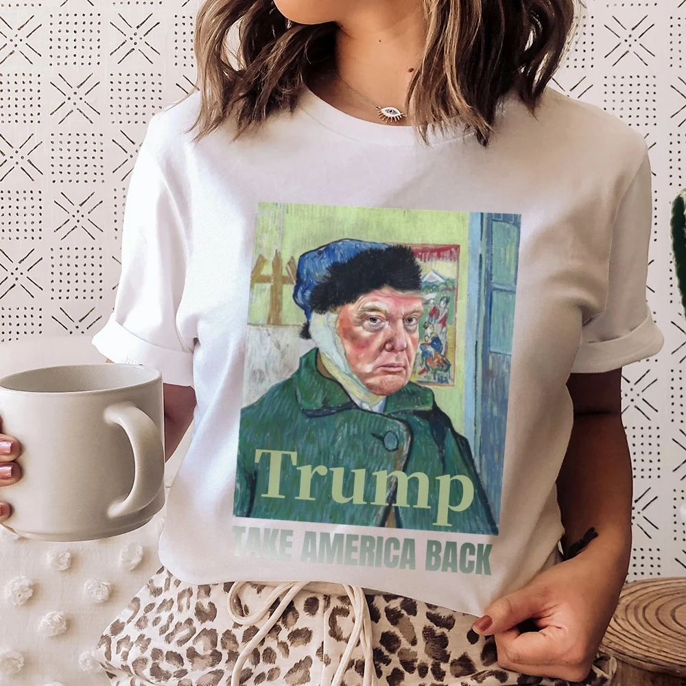 Donald Trump Mugshot T-shirt Trump Image Graphic Print Tshirts 100% Cotton Women's Tees Loose Short Sleeve Commuting Basic Top