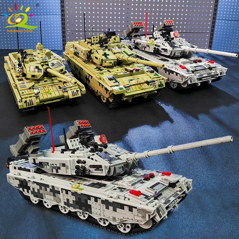 HUIQIBAO Military Tank Building Blocks Set for Children Army Weapon Car Truck Bricks Toy City Construction Bricks Kids Gift