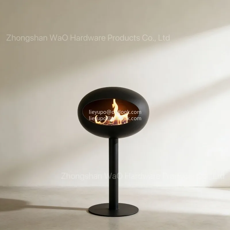 Freestanding Bioethanol Fireplace - Oval Sphere Design Smokeless Real Flame Ethanol Fire Pit for Indoor Outdoor Decor