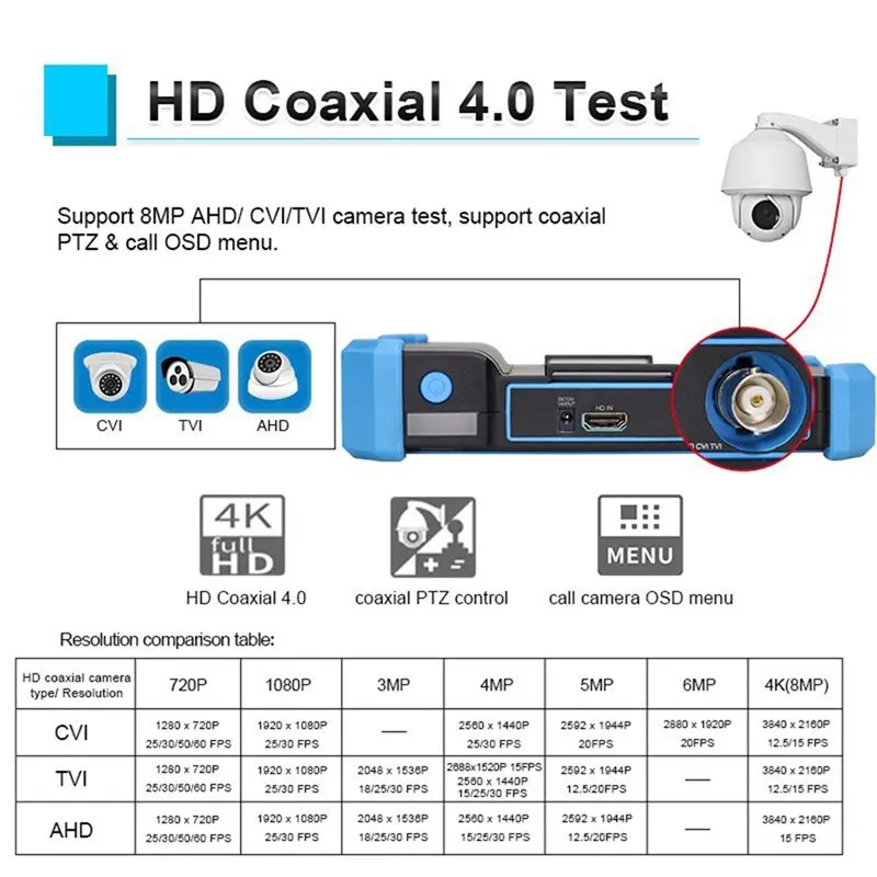 HD-2950 CCTV Camera Tester 8MP 5 Inch -Compatible VGA Input Video Cable Security Camera Tester For CCTV Systems-A86G