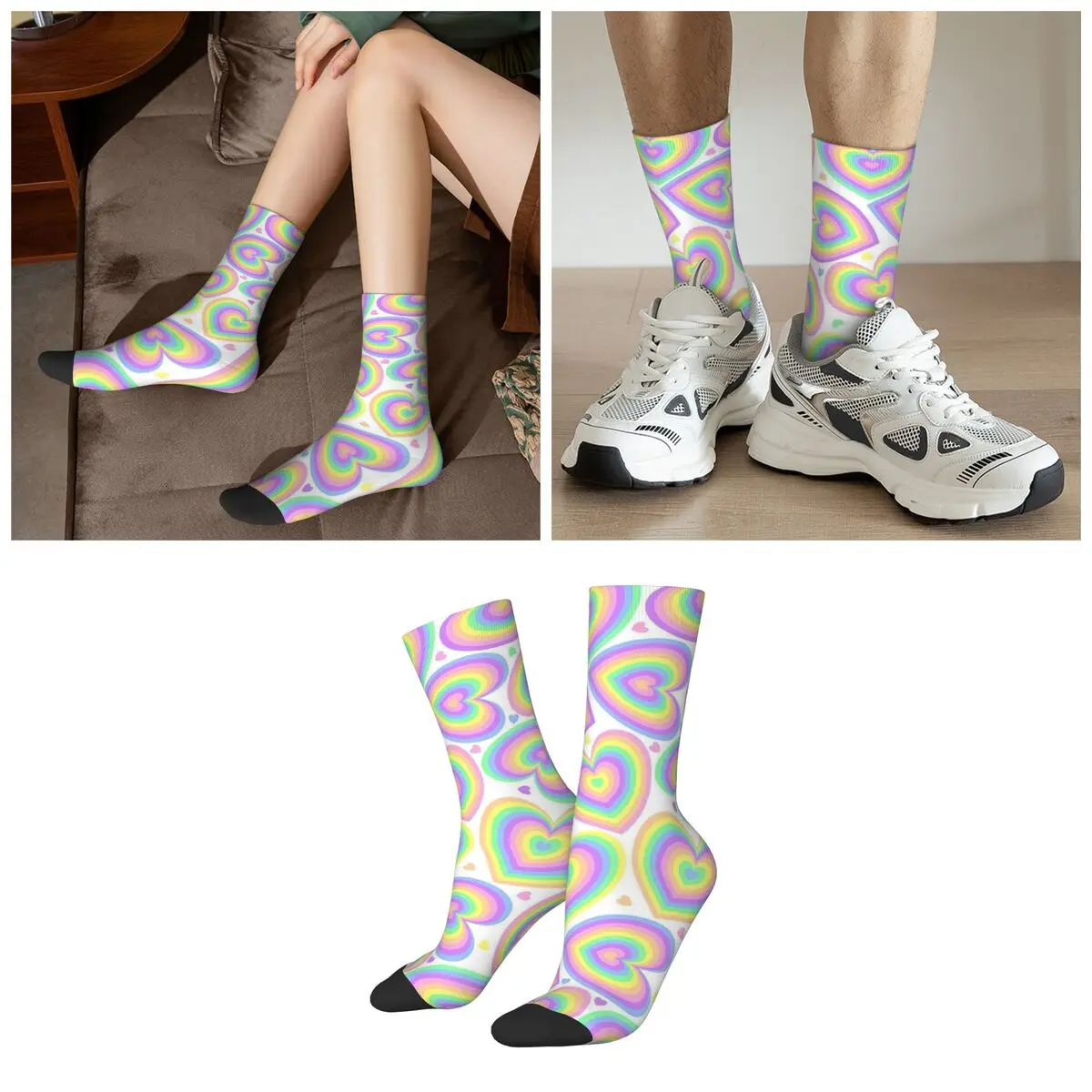 Design Rainbow Color Heart Socks Harajuku High Quality Stockings All Season Long Socks for Unisex Valentine's Day Gifts