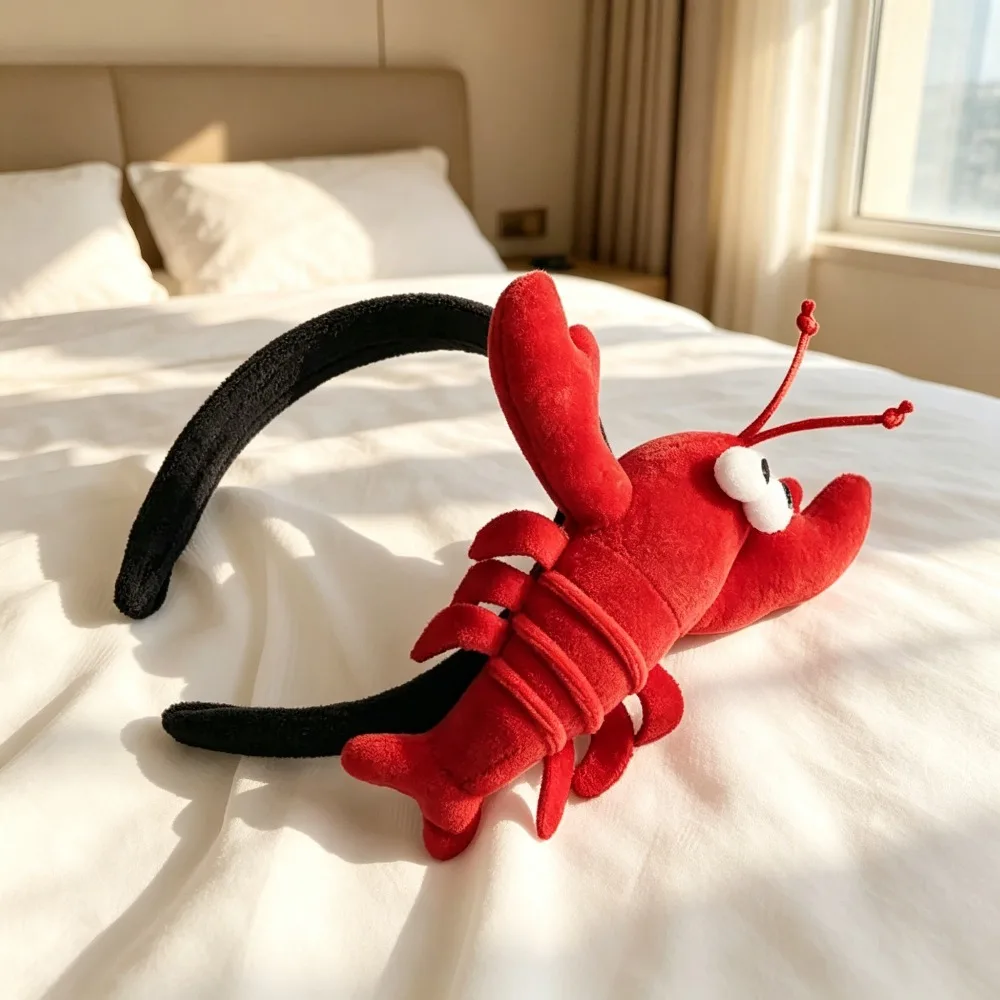 Diadema de Peluche de Langosta y Cangrejo, Lindo Aro de Pelo de Animal de Dibujos Animados, Accesorios de Pelo Suaves y Elásticos, Divertido Disfraz para Selfies y Transmisiones en Vivo