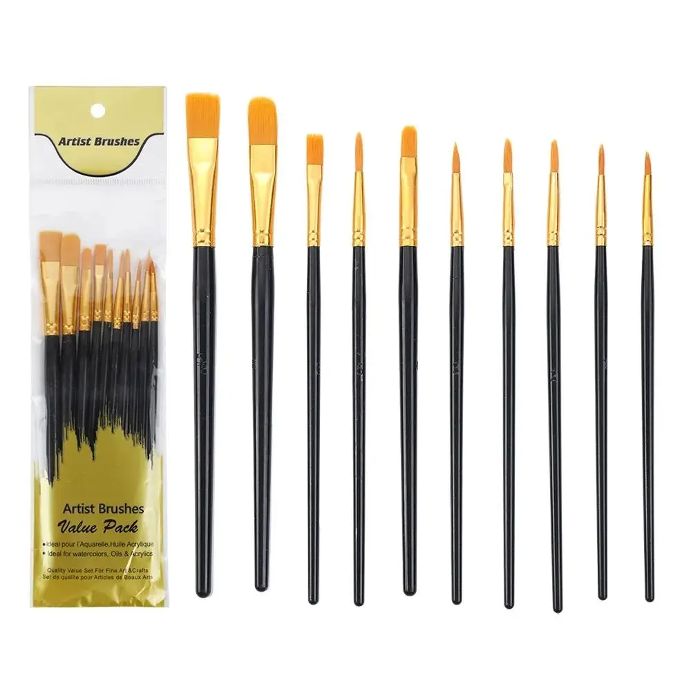 10Pcs/set Nylon Hair Artist Paint Brush Set Watercolor Acrylic Paintbrush Oil Painting Brushes Professional Colorful